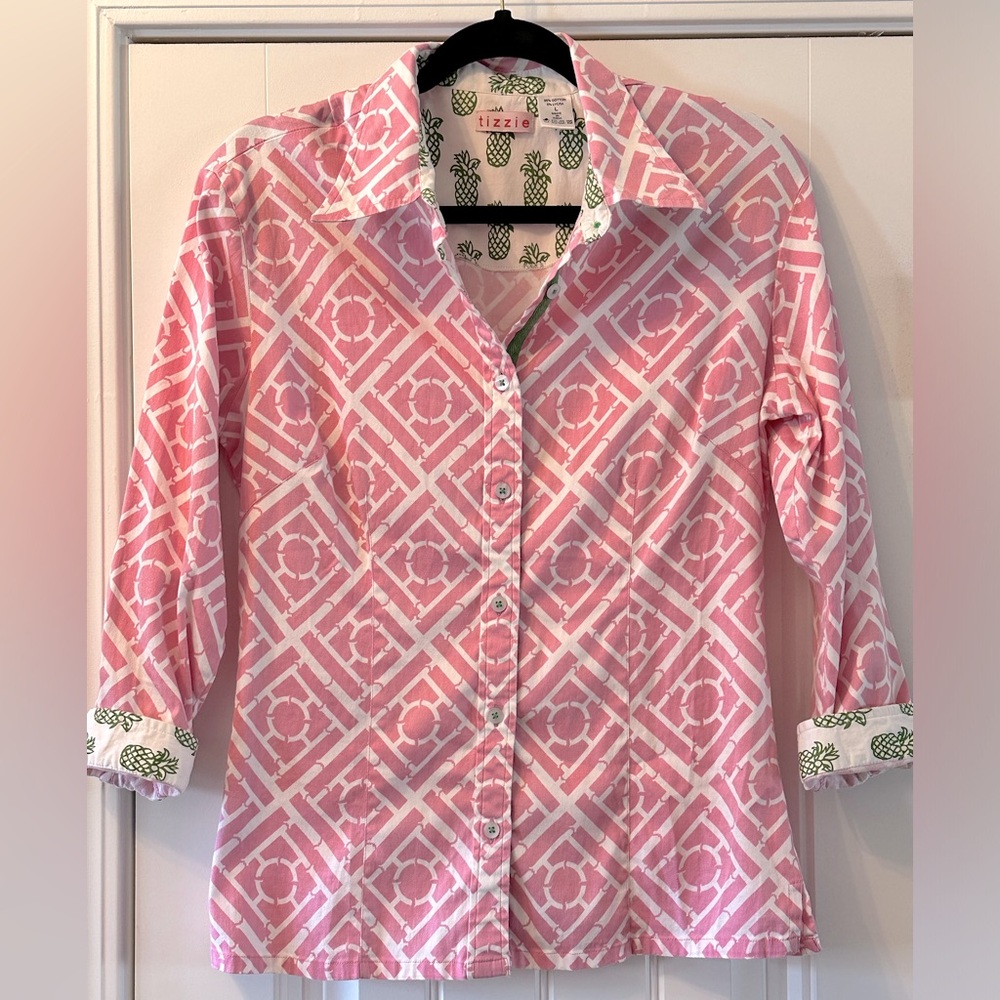 Pink Geometric Button Down Shirt